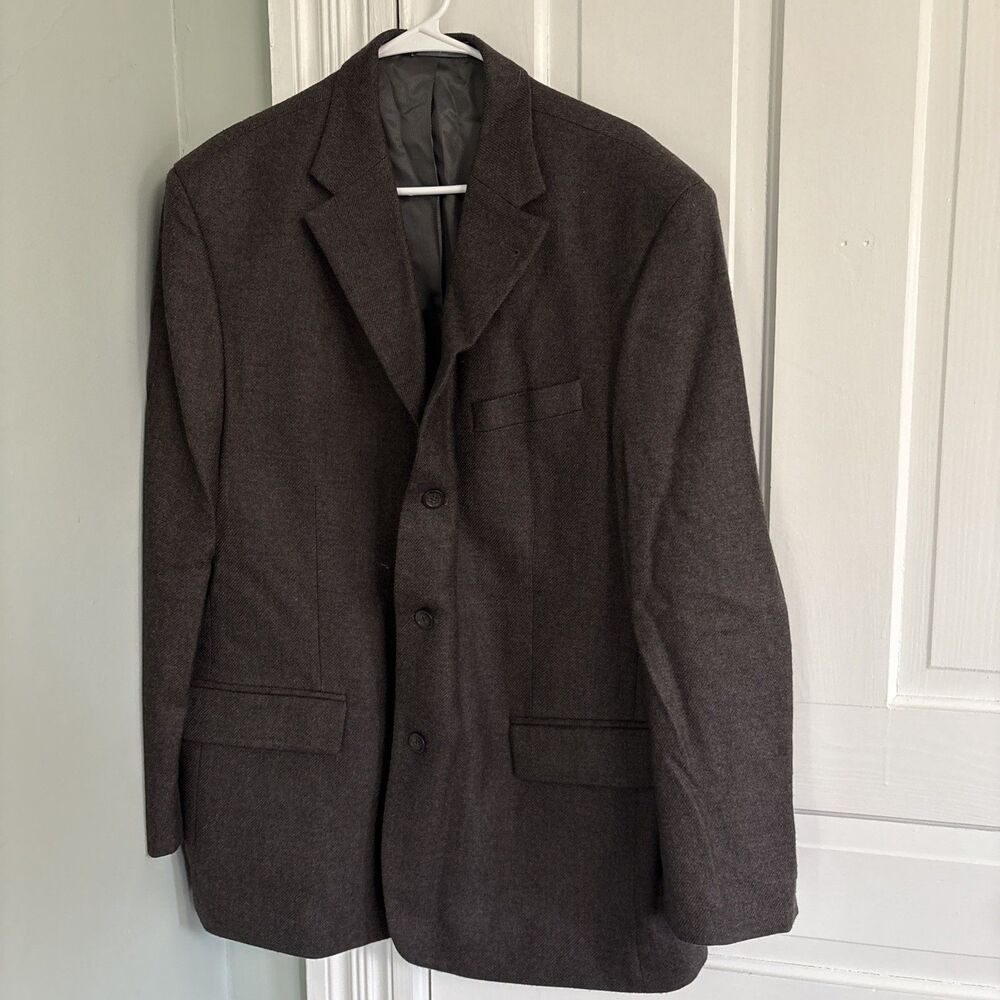 Oscar De La Renta 100% Wool Blazer Jacket‎ Men 46R Brown Notch Lapel Soft